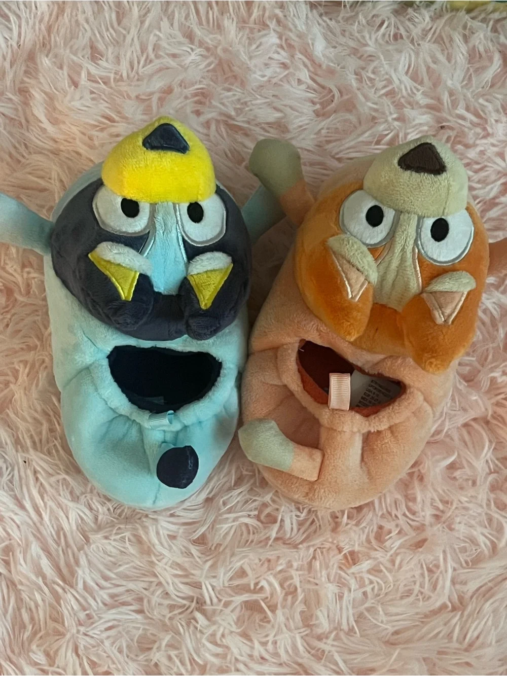 Plush Cartoon Cat Slippers - Blue and Orange